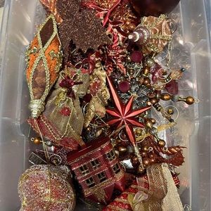Box of Christmas ornaments